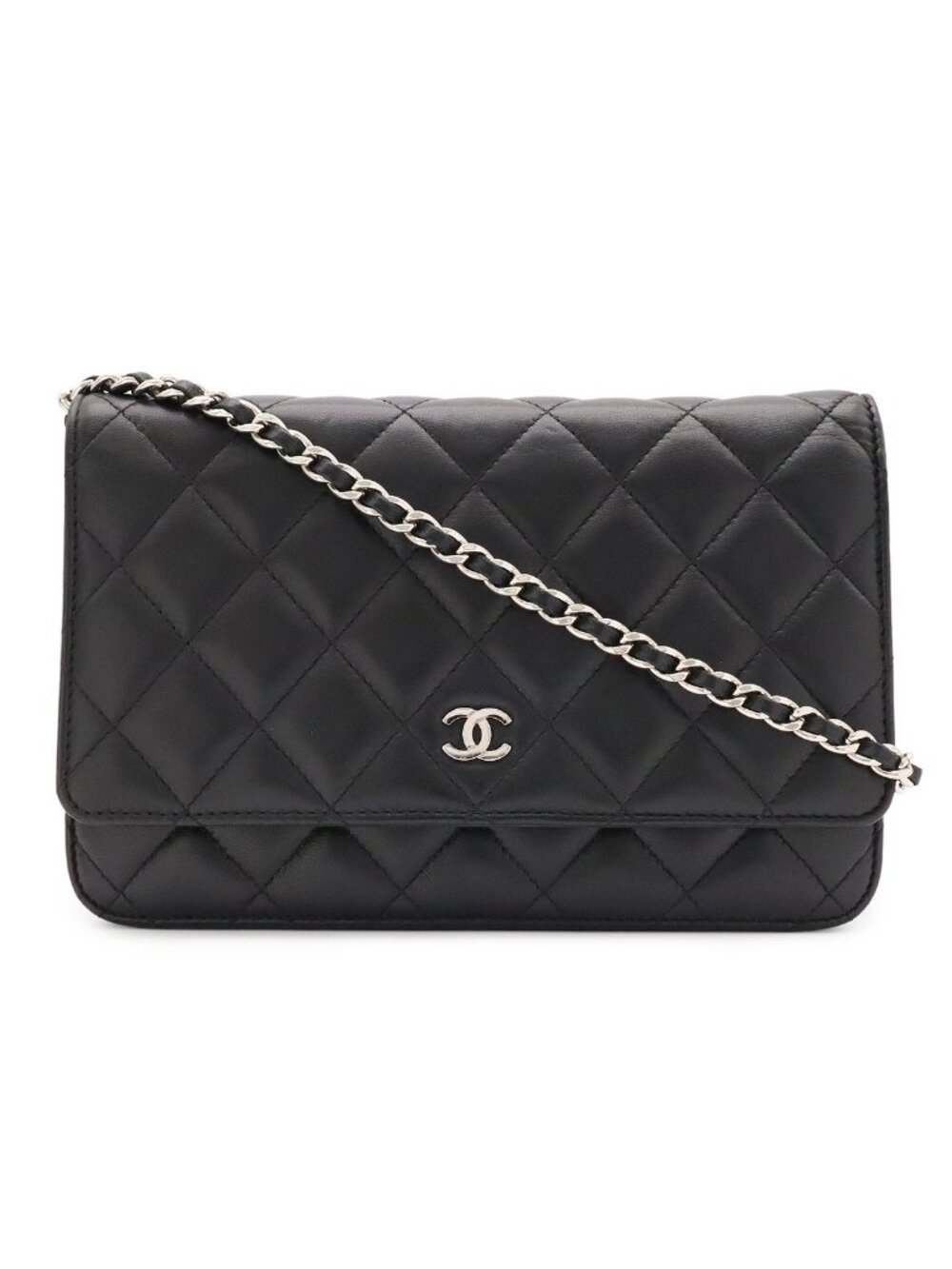 Chanel Quilted CC Logo Chain Wallet Shoulder Bag Pochette Lambskin Leather